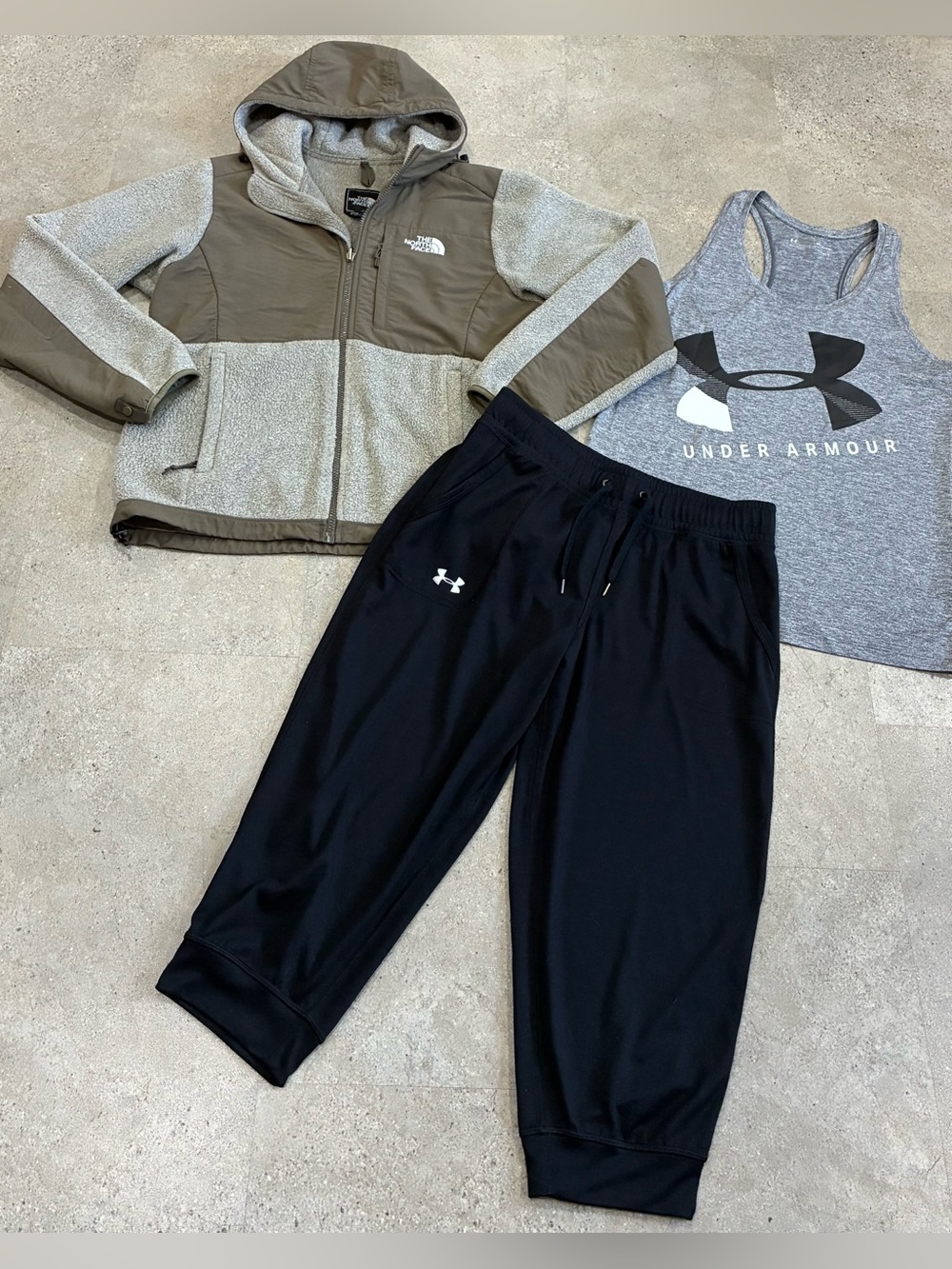 Womens NORTH FACE/UNDER ARMOUR Jacket…Sweatpants & Tank Top, sz Small